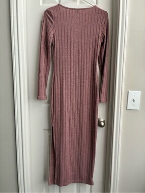 SHEIN Dusty Rose Ribbed Long-Sleeve Maxi Dress